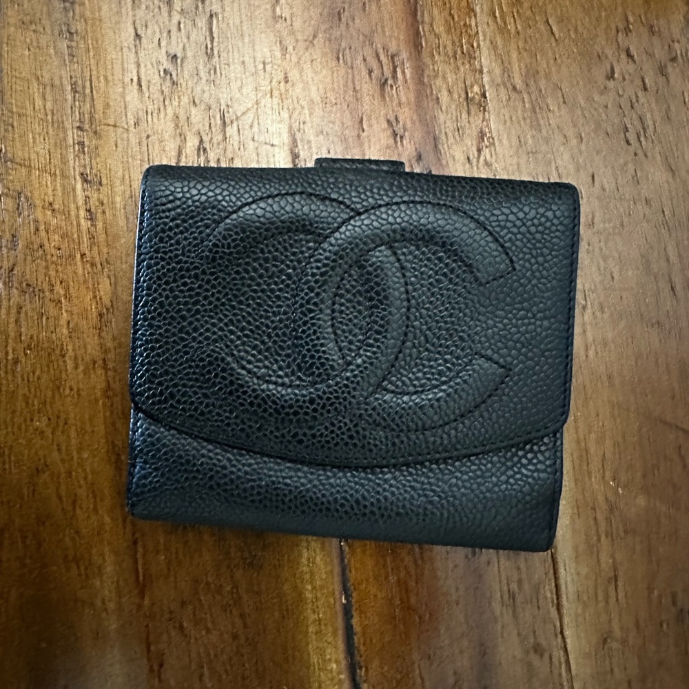 CHANEL Black Textured Leather Wallet